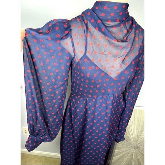 For Love & Lemons Mavis Polkadot Long Sleeve Blue and Red Maxi Dress Sz XS - Picture 9 of 13